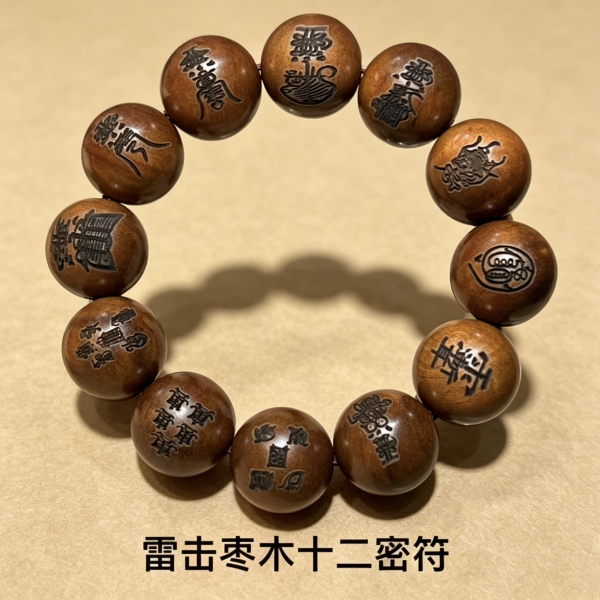 天然雷击枣木-雕刻九字真言-十字天经-十二密符-讳字多款